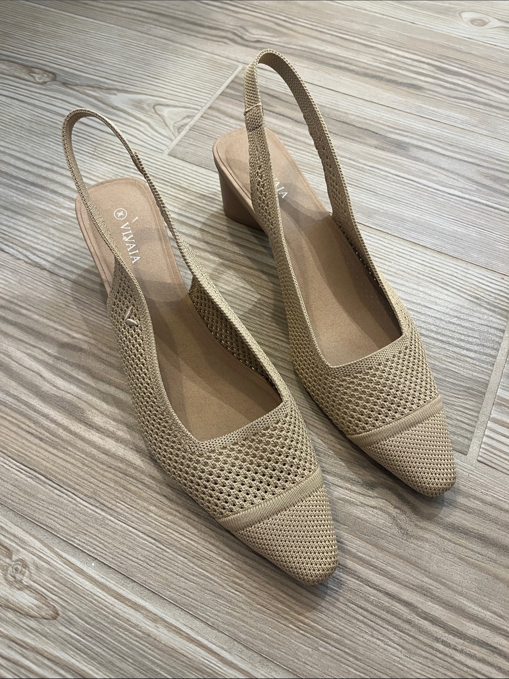 Vivaia Leah Pointed-Toe Slingback Sandals (Sz EU 42) Almond Knit